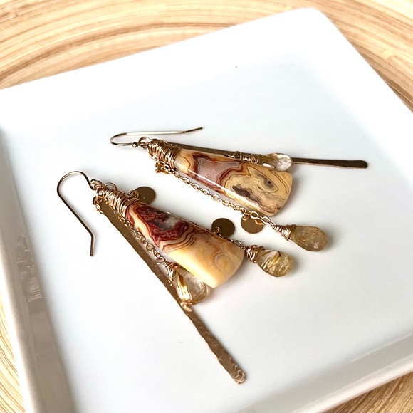 Artisan gold filled earrings OOAK stones - Picture 6 of 6